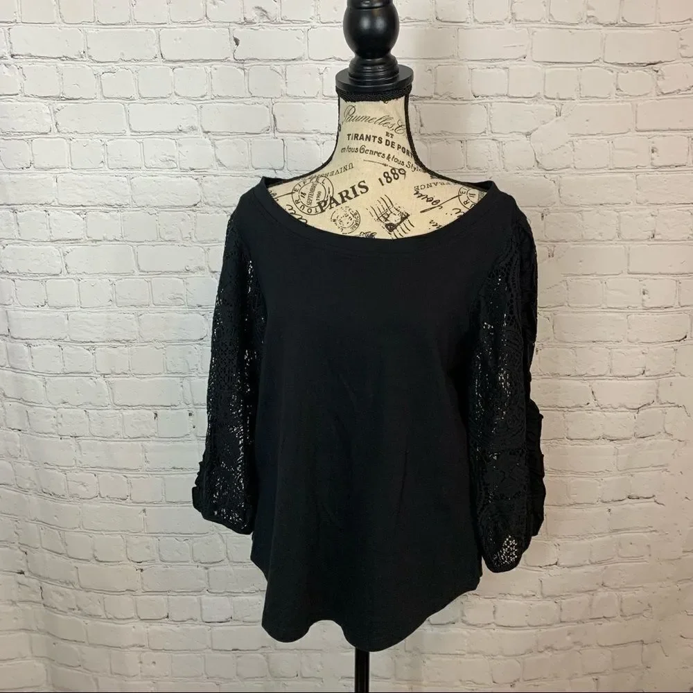 Anthropologie Nina lace sleeves Top size Small balloon sleeve 100% cotton - Picture 2 of 11